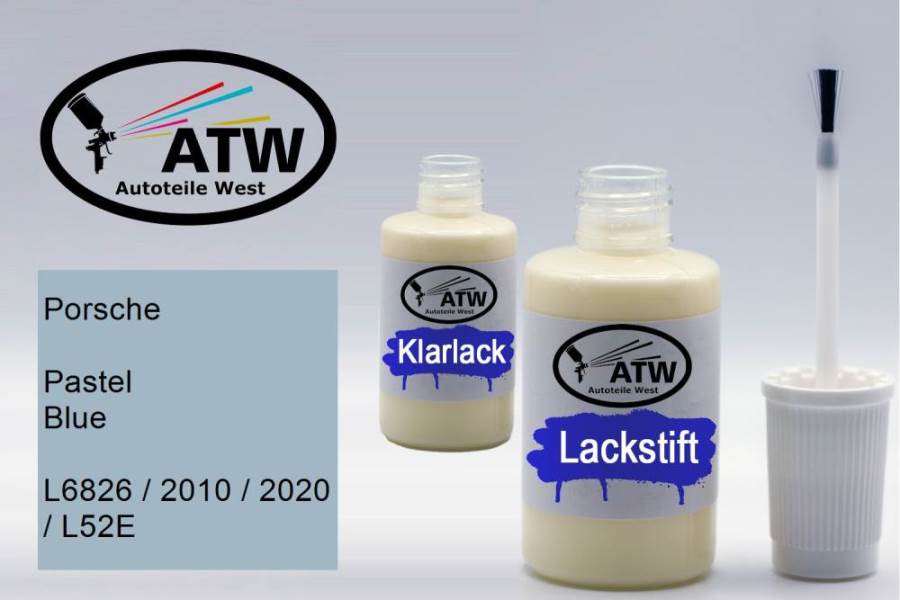 Porsche, Pastel Blue, L6826 / 2010 / 2020 / L52E: 20ml Lackstift + 20ml Klarlack - Set, von ATW Autoteile West.